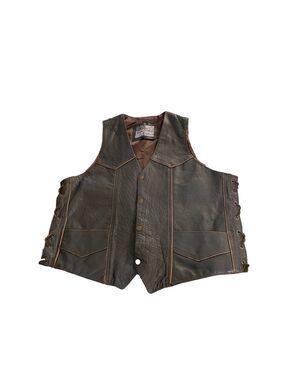 Men's USA Bikers Dream Apparel Leather Vest Brown Size 46